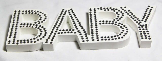 White Baby Nursery 30cm Sign Plaque Plate with Diamantes Newborn Gift Homeware Bedroom Decoration Wall Art
