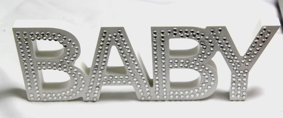 White Baby Nursery 30cm Sign Plaque Plate with Diamantes Newborn Gift Homeware Bedroom Decoration Wall Art
