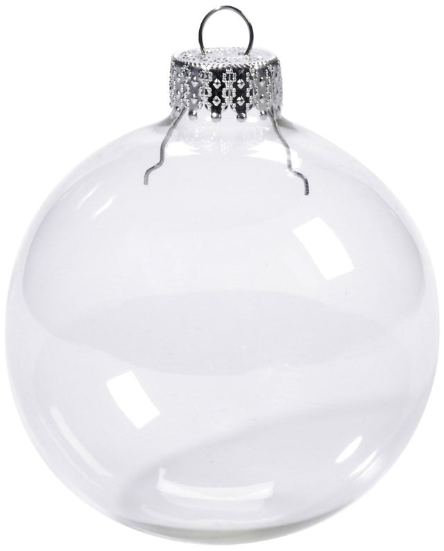 20 x Glass Bauble 8cm dia Round Clear w/Silver Cap or tree centrepice