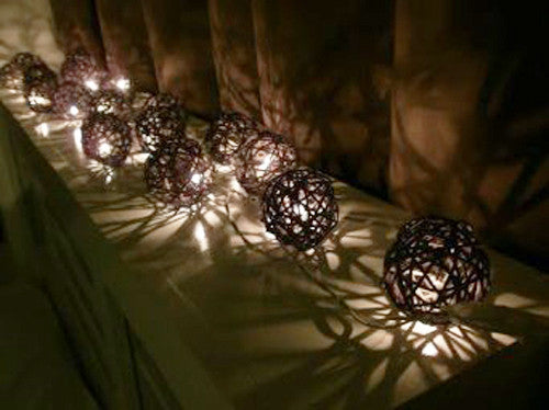1 Set of Black 5cm Rattan Cane 20 Ball Battery Powered 3m String Lights Christmas Gift Home Wedding Party Bedroom Decoration Table Centrepiece