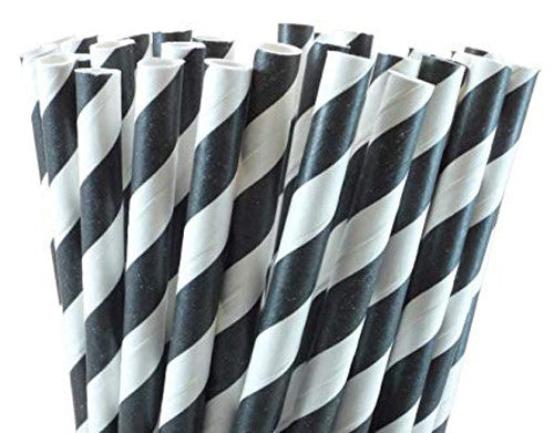 50 Pack Black White Drinking Straws Biodegradable Eco Paper Birthday Bistro Bar