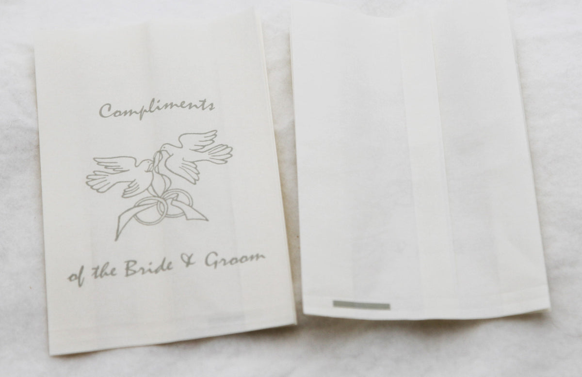 200 Pack Wedding Cake Bags Greaseproof Wax Paper Slice Take Home Favour Silver Doves