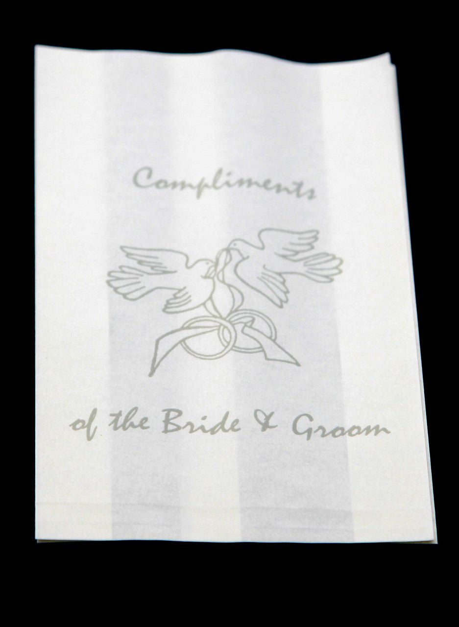 200 Pack Wedding Cake Bags Greaseproof Wax Paper Slice Take Home Favour Silver Doves