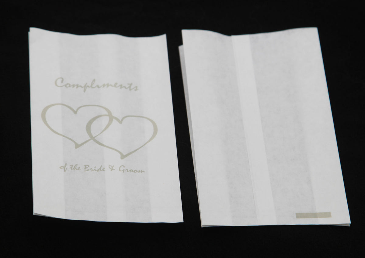 200 Pack Wedding Cake Bags Greaseproof Wax Paper Slice Take Home Favour Silver Heart n Message