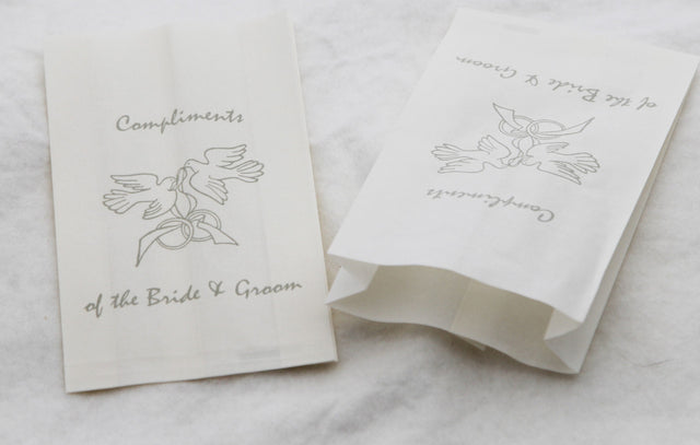 50 Pack Wedding Cake Bags Greaseproof Wax Paper Slice Take Favour Silver Doves