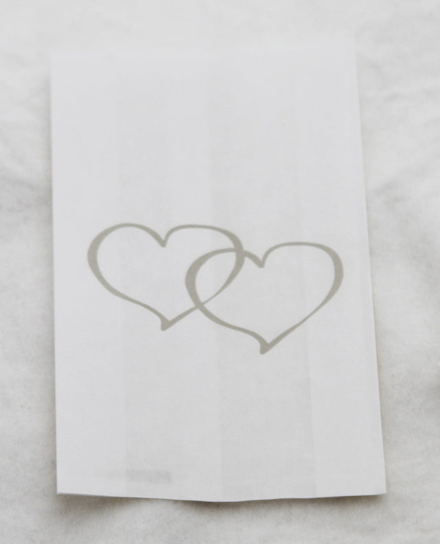 50 Pack Wedding Cake Bags Greaseproof Wax Paper Slice Take Favour Silver Heart