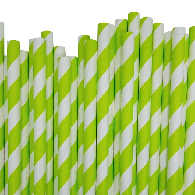 50 Pack Green White Drinking Straws Biodegradable Eco Paper Birthday Bistro Bar