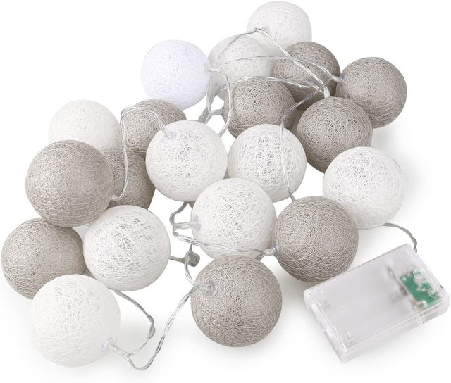 1 set 20 LED Grey White 5cm Cotton Ball battery String Lights