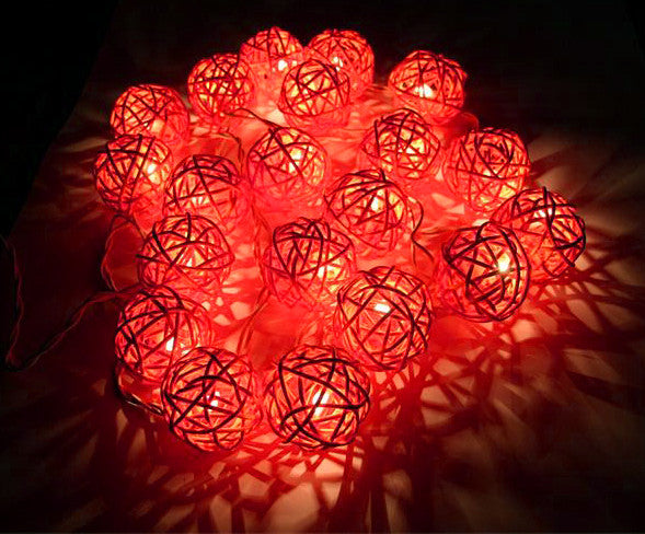 1 set Orange 5cm Rattan Cane 50 Ball battery LONG 5m String Lights