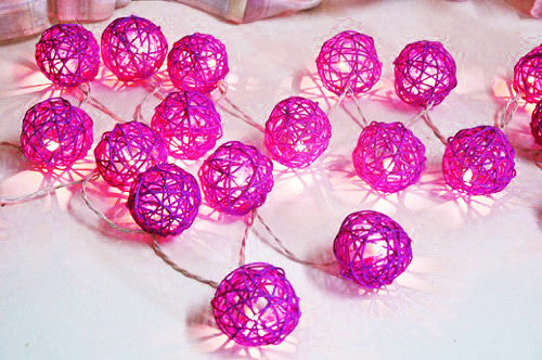1 set Pink 5cm Rattan Cane 50 Ball battery LONG 5m String Lights
