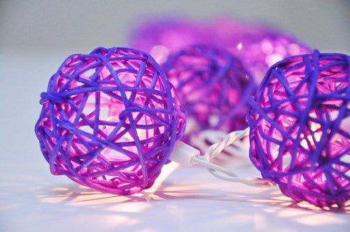 1 set 20 LED Cassis Purple 5cm Rattan Cane Ball battery String Lights