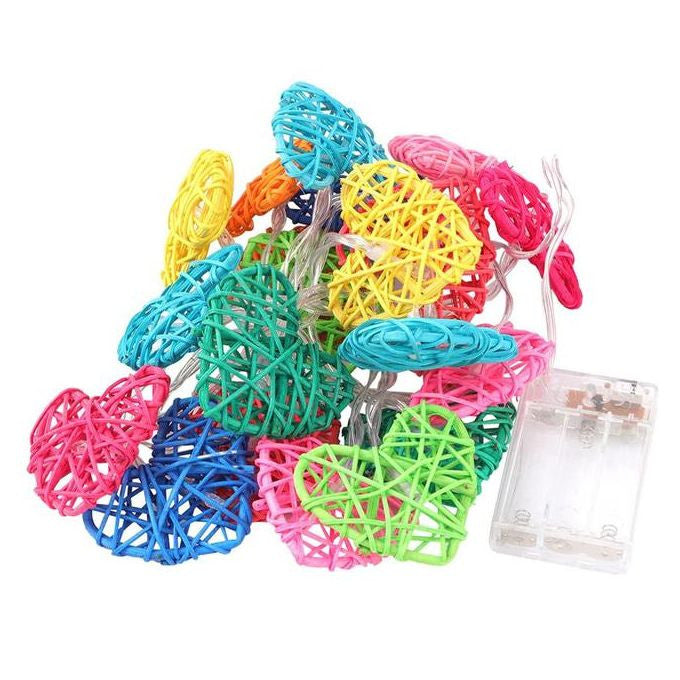 20 Rainbow 3D Hollowed Rattan Heart-Shaped 3M String Fairy Lights, Battery (AA) Indoor & Outdoor Decorations Birthday Kids Celebration PartyRoom Table Lighting