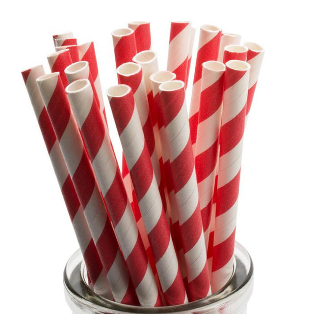 50 Pack Red White Drinking Straws Biodegradable Eco Paper Birthday Bistro Bar