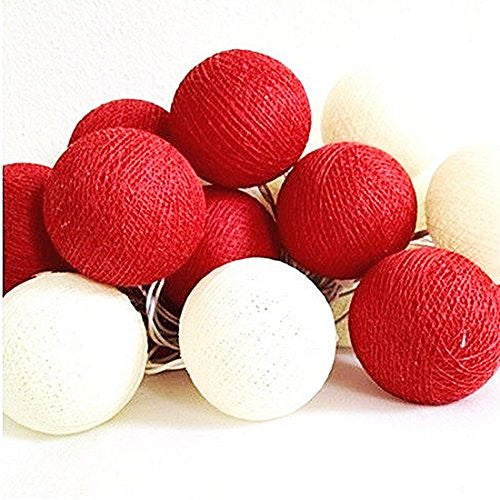 1 set 20 LED Red White 5cm Cotton Ball Battery String Lights