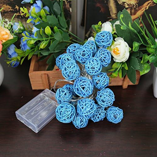 1 set Turquoise Blue 5cm Rattan Cane 50 Ball battery LONG 5m String Lights