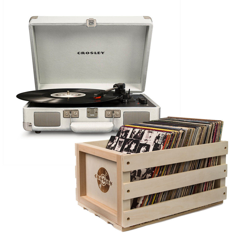 Crosley Cruiser Bluetooth Portable Turntable - White Sands + Bundled - Crosley