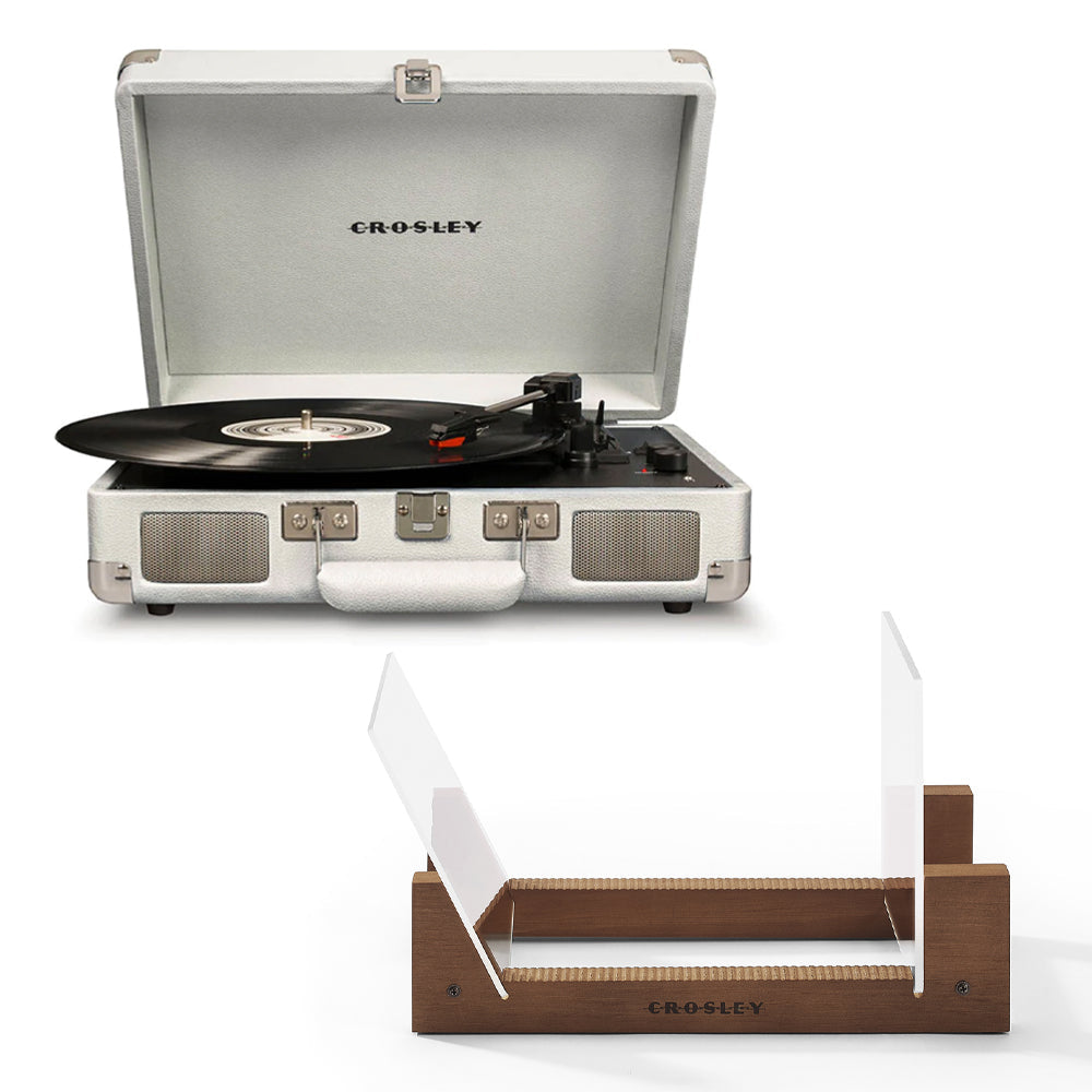 Crosley Cruiser Bluetooth Portable Turntable - White Sands + Bundled - Record