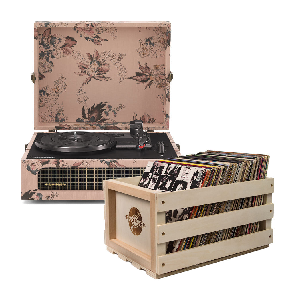 Crosley Voyager Bluetooth Portable Turntable - Floral + Bundled Record -