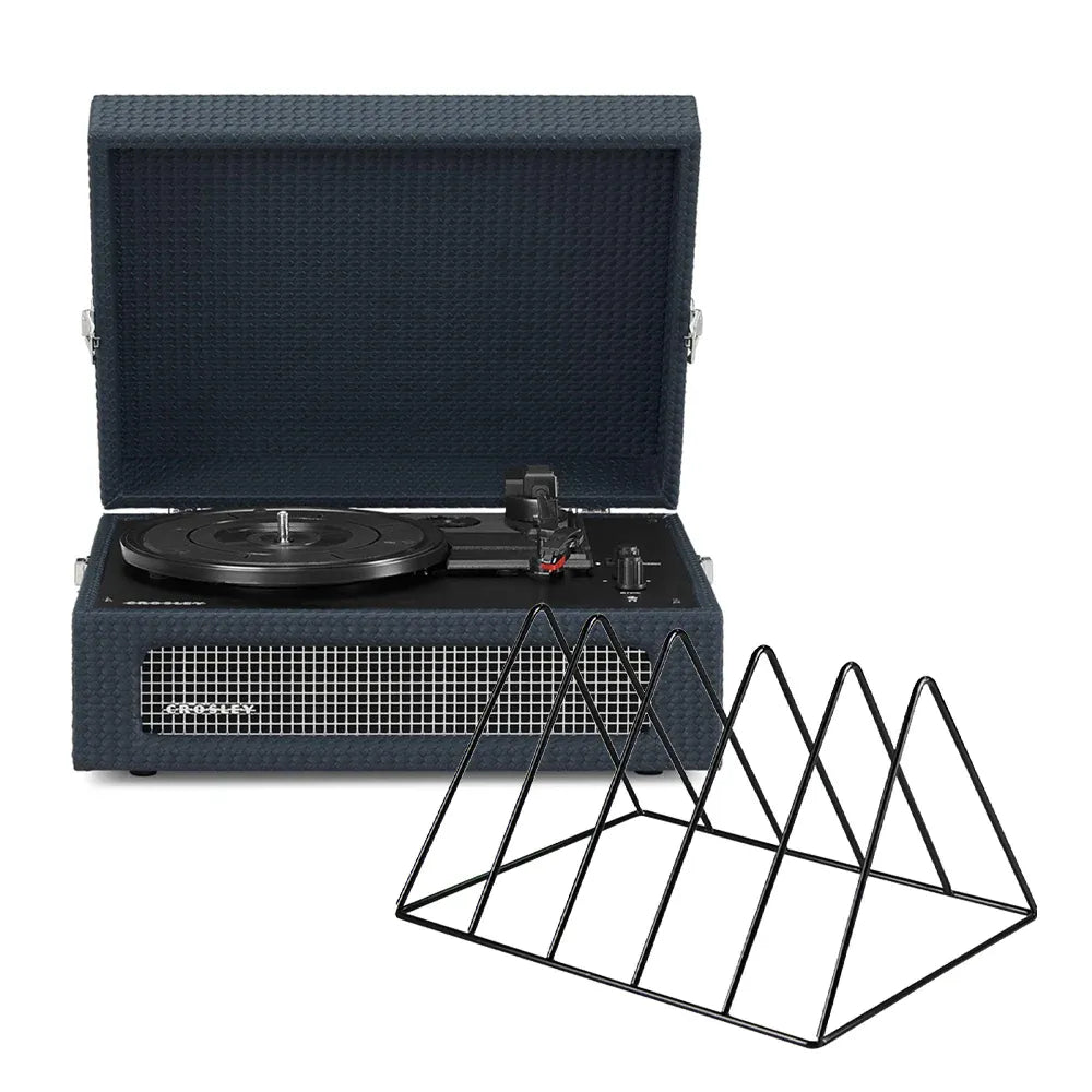 Crosley Voyager Bluetooth Portable Turntable + Gadhouse Vinyl Rack Bundle - Navy