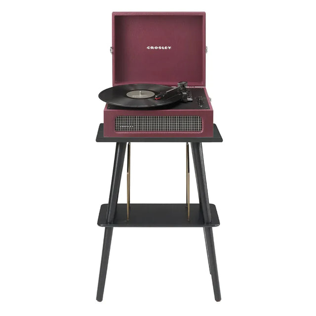 Crosley Voyager Bluetooth Portable Turntable Entertainment Stand Bundle Burgundy