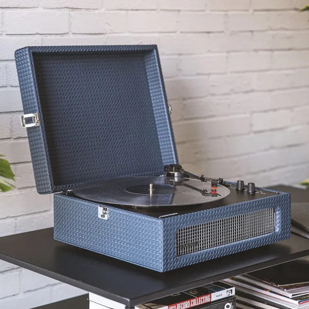 Crosley Voyager Bluetooth Portable Turntable + Entertainment Stand Bundle - Navy