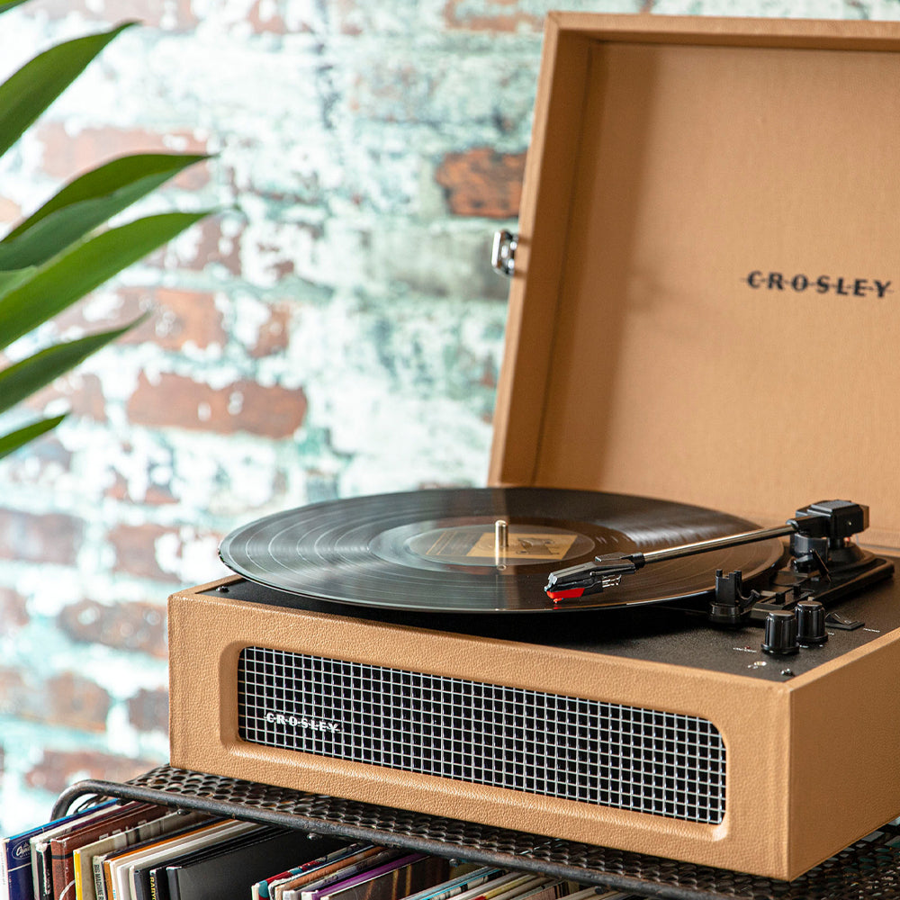 Crosley Voyager Bluetooth Portable Turntable + Entertainment Stand Bundle - Tan
