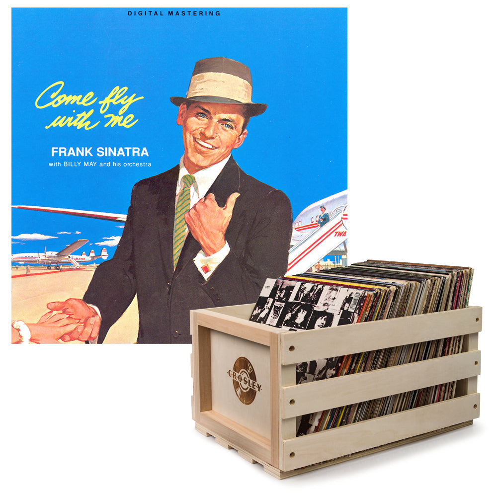 Crosley Record Storage Crate & Frank Sinatra - Come Fly - Vinyl Album Bundle