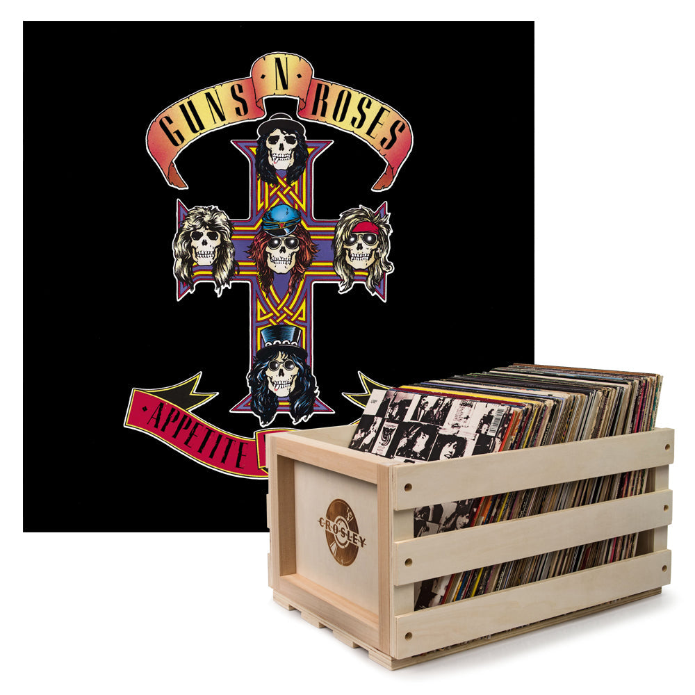 Crosley Record Storage Crate & Guns & Roses Appetite For - Vinyl Album Bundle