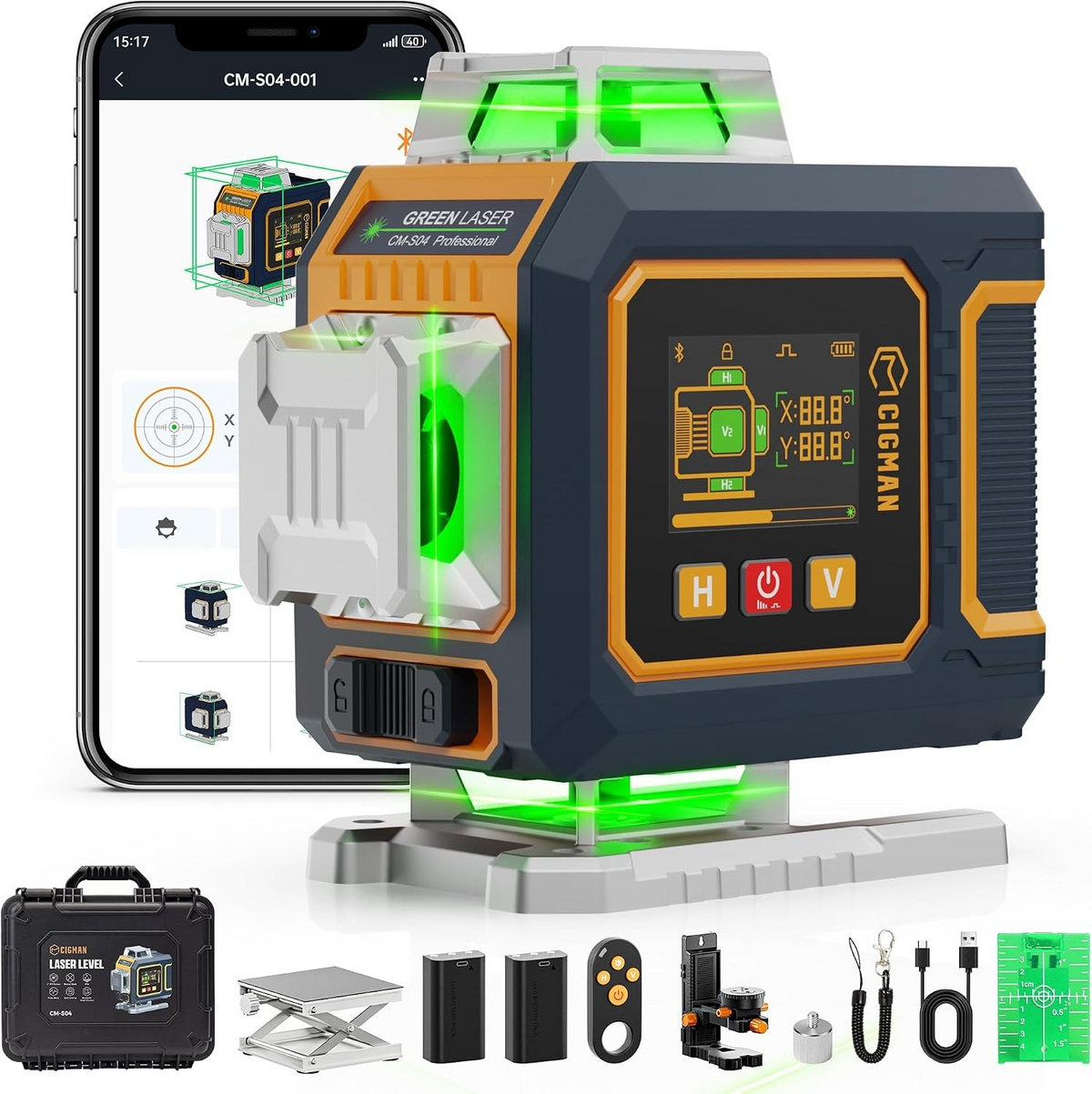 CIGMAN 16 Lines Green Laser Level 4×360° Self Leveling, Side LCD, CMS04
