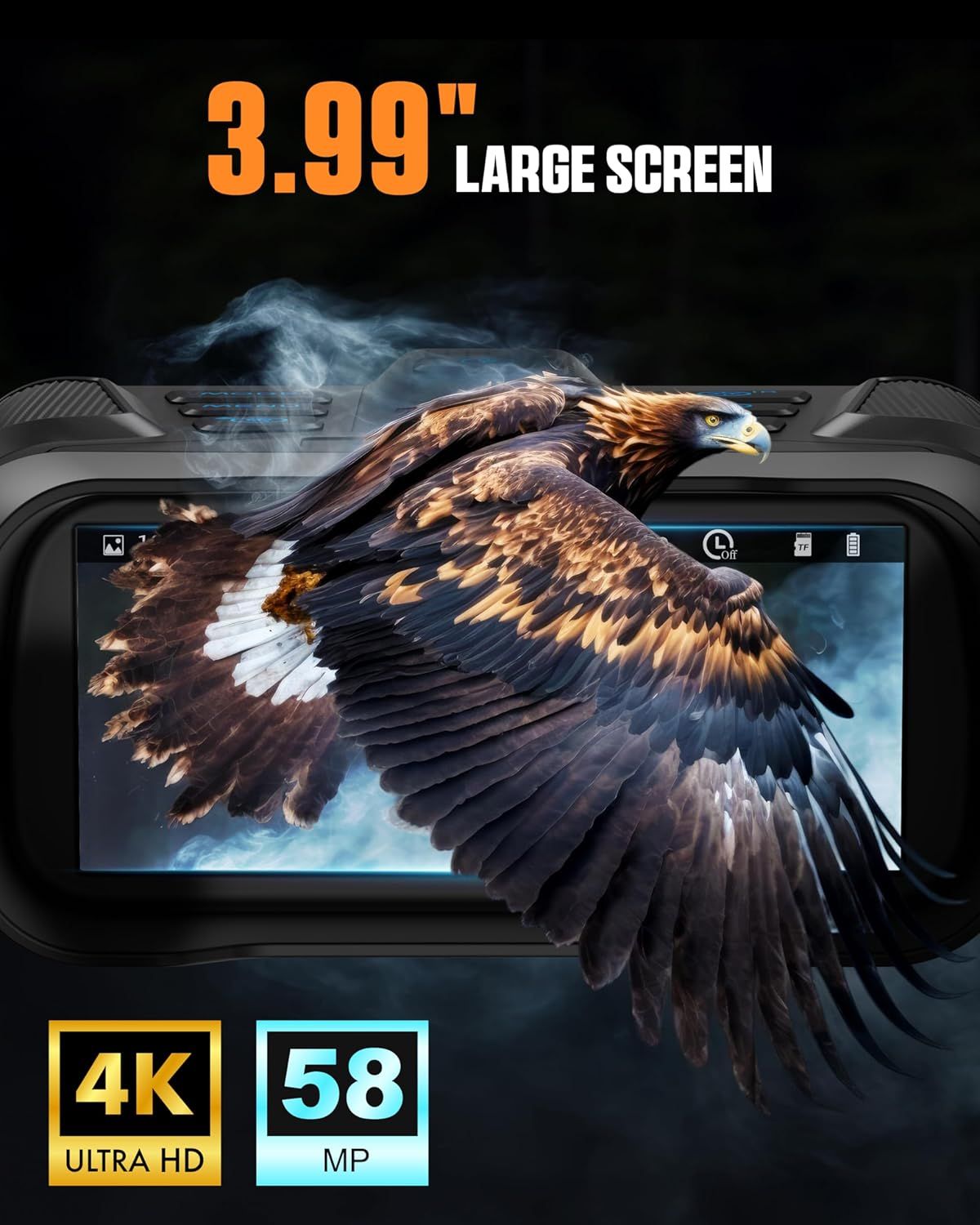 CIGMAN 4K Night Vision Binoculars, 3.99" Large HD Display, 58MP Night Photos, 5000mAh Battery, IP65 Waterproof, 5X Zoom, 32GB Card Included
