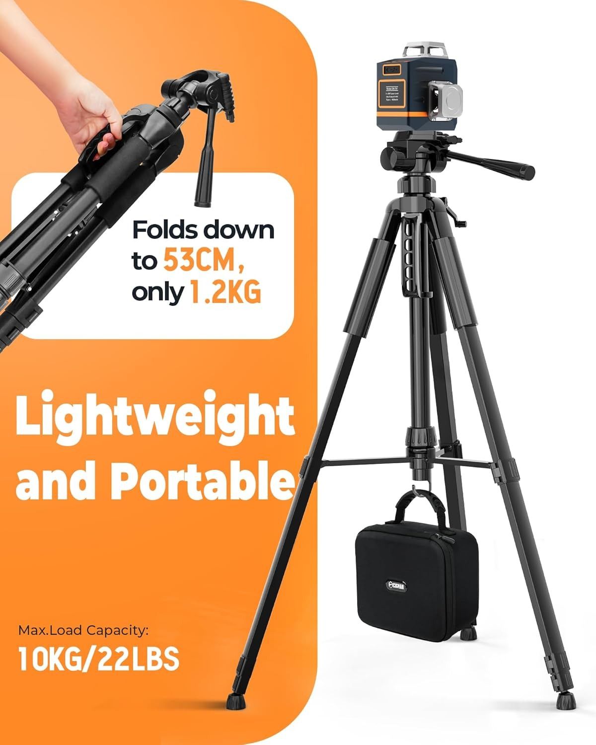 CIGMAN 59-inch Lightweight Adjustable Laser Level Tripod with 3-Way Swivel Pan Head, Bubble Level, Phone Holder, Quick Release Plate with 1/4" Screw Mount & 5/8" UNF Adapter Nut, Camera & Phone Tripod