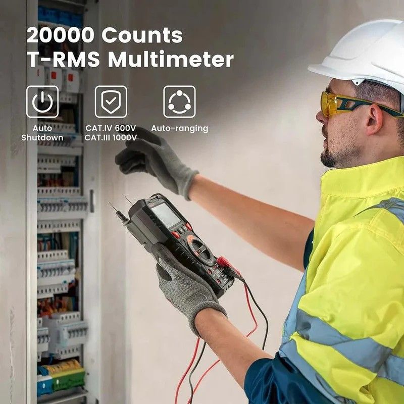 KAIWEETS HT118E Digital Multimeter TRMS 20000 Counts with Higher Resolution Auto-Ranging Voltmeter Accurately Measures Voltage Current Resistance Diodes Continuity Duty-Cycle Capacitance Temperature HT118E