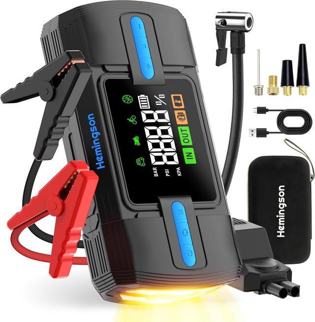 Car Jump Starter Air 160PSI 3000A Car (9.0L Gas/8.0L Diesel), 12V Car Box LCD