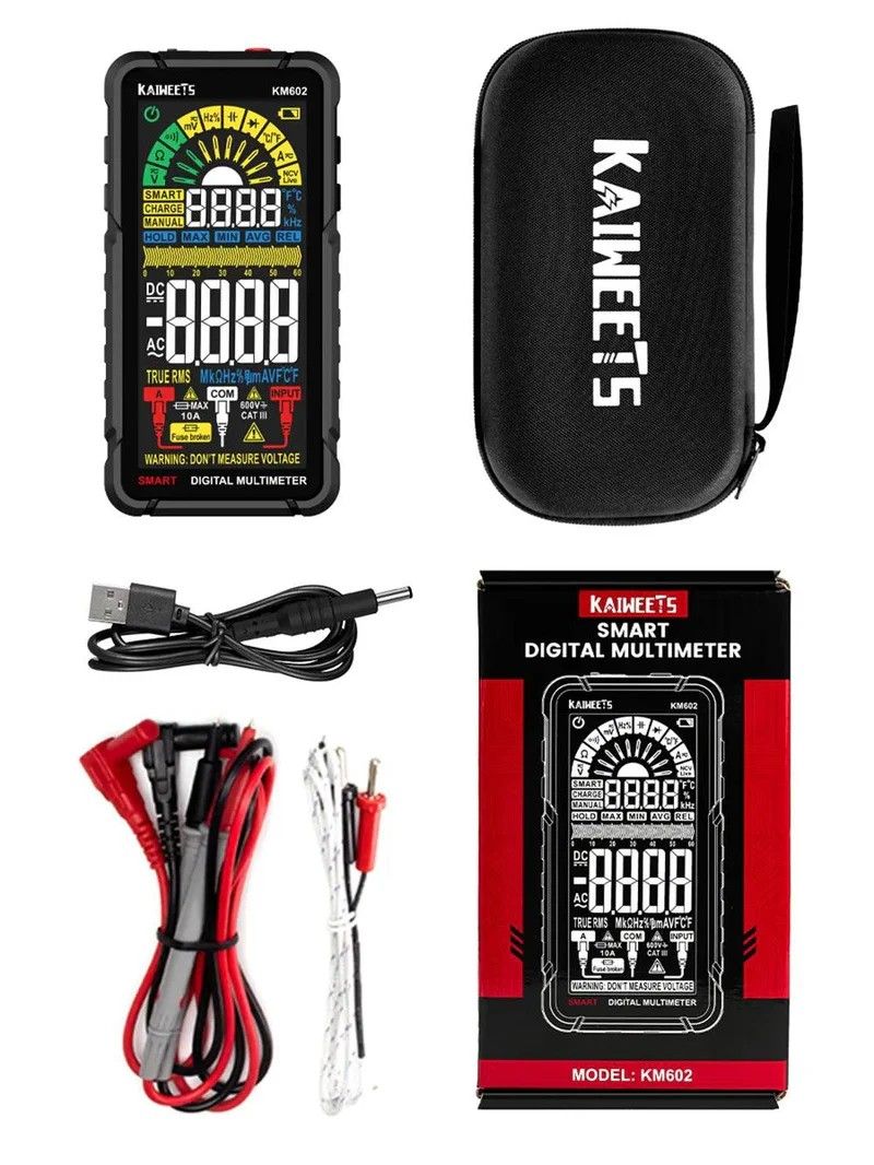 KAIWEETS Smart Multimeter Rechargeable Electrical Tester with Auto Ranging Digital Voltmeter Measures Voltage Current Resistance Continuity Capacitance Temperature Frequency NCV 6000 Counts TRMS