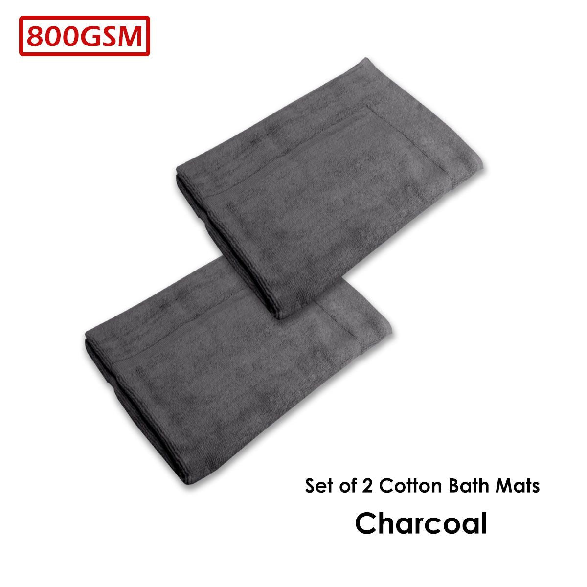 800GSM Set of 2 Cotton Bath Mats 50 x 70 cm Charcoal