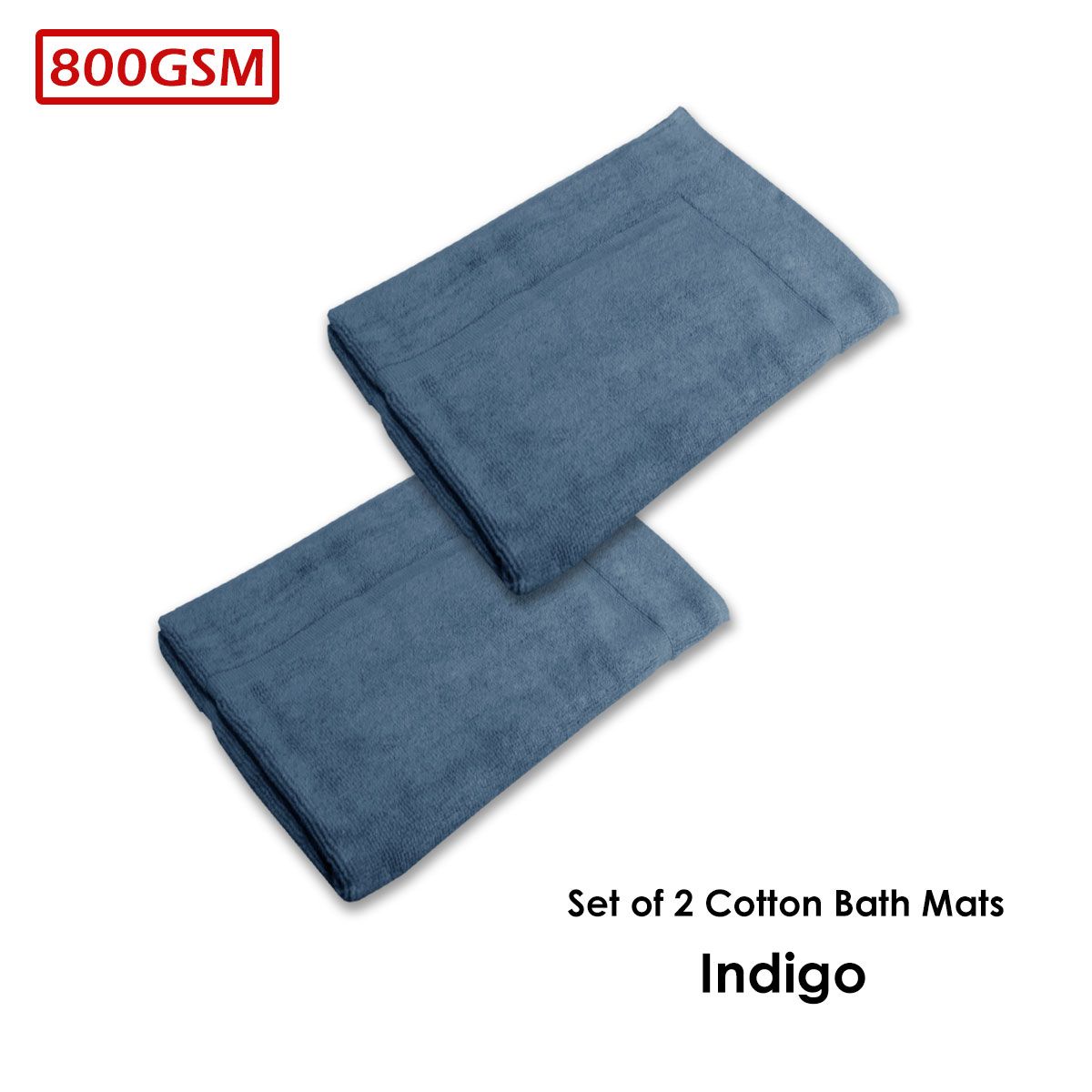 800GSM Set of 2 Cotton Bath Mats 50 x 70 cm Indigo