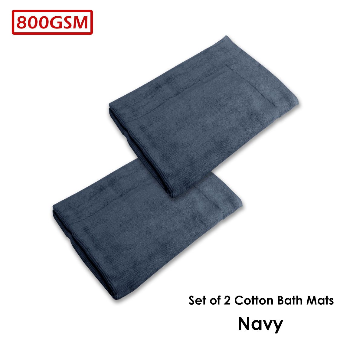 800GSM Set of 2 Cotton Bath Mats 50 x 70 cm Navy