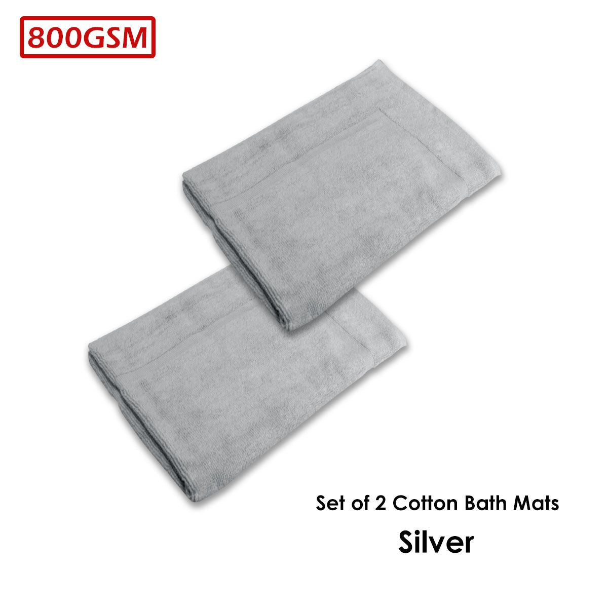 800GSM Set of 2 Cotton Bath Mats 50 x 70 cm Silver