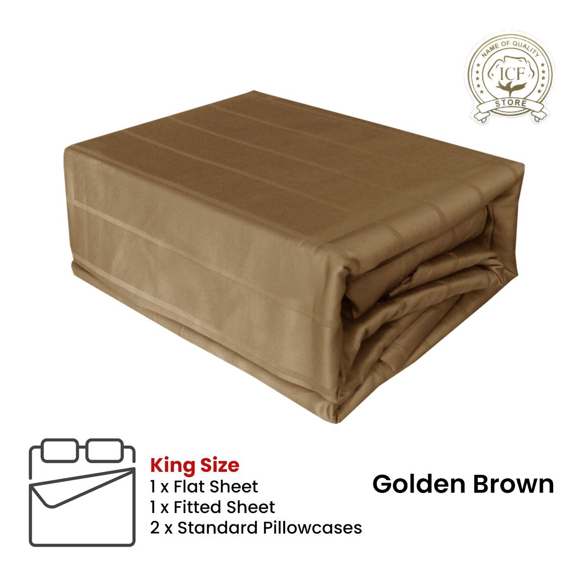 Golden Brown 800TC Luxury Cotton Self-Stripe Sheet Set King 40 cm Wall King