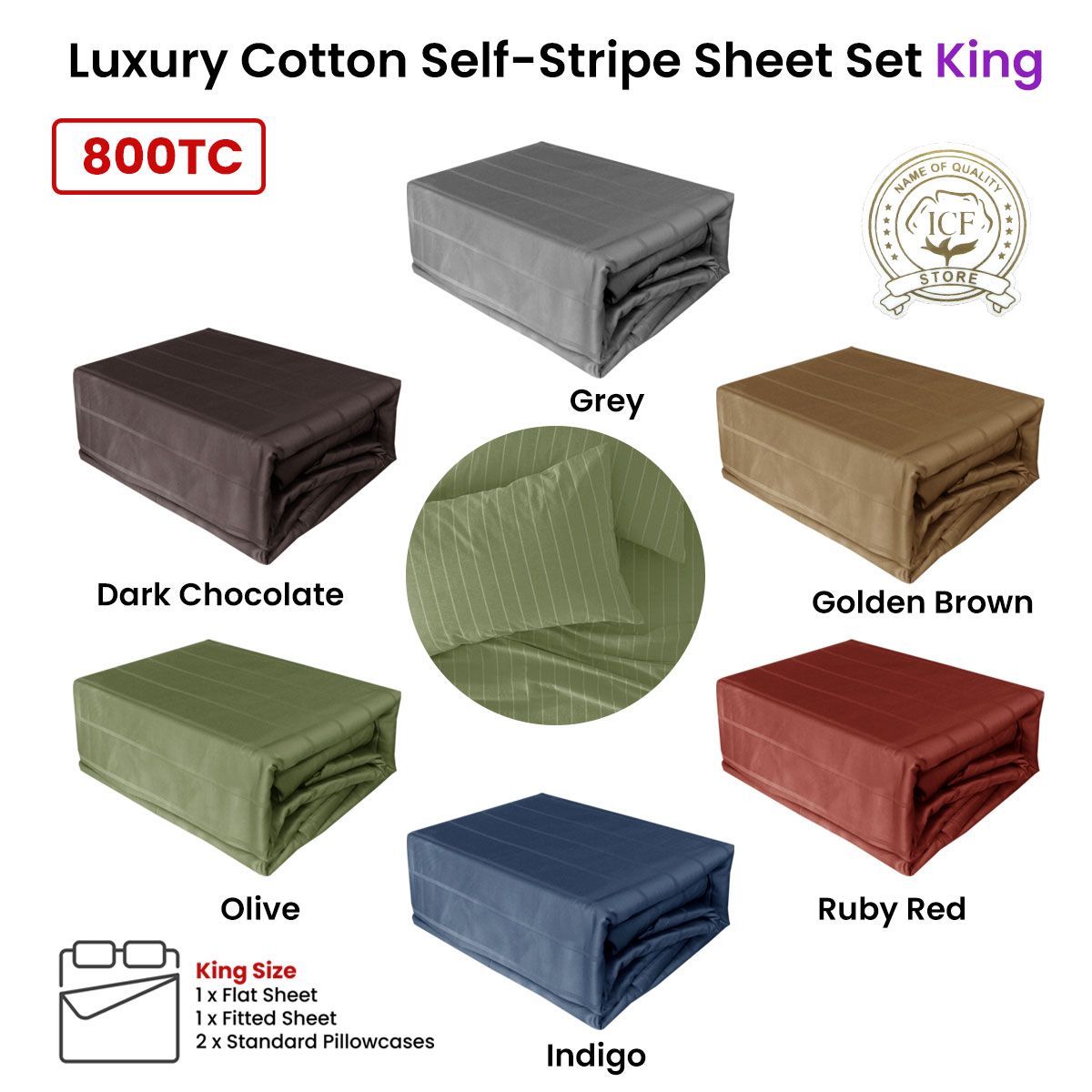 Golden Brown 800TC Luxury Cotton Self-Stripe Sheet Set King 40 cm Wall King