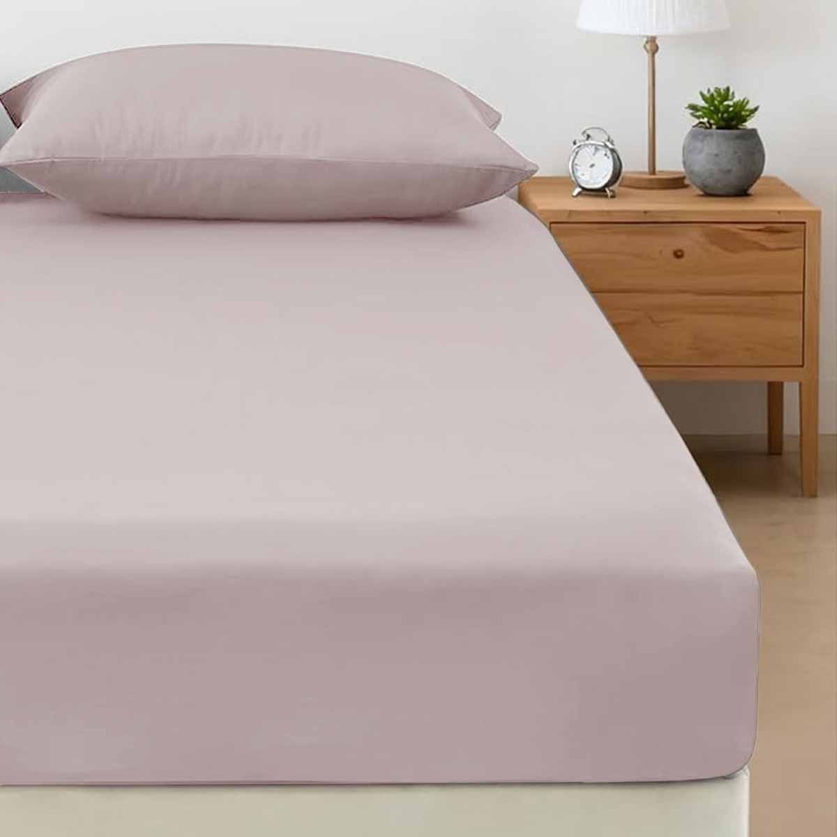 400TC Bamboo Cotton Fitted Sheet with Pillowcase Set Long Single Size 40cm Wall Dusty Pink