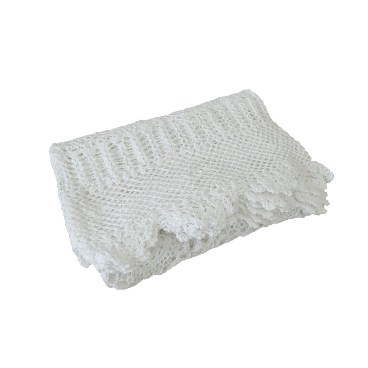 White Knitted Crochet Cotton Tablecloth Square 137 x 137 cm Scalloped Edging 4-Seater