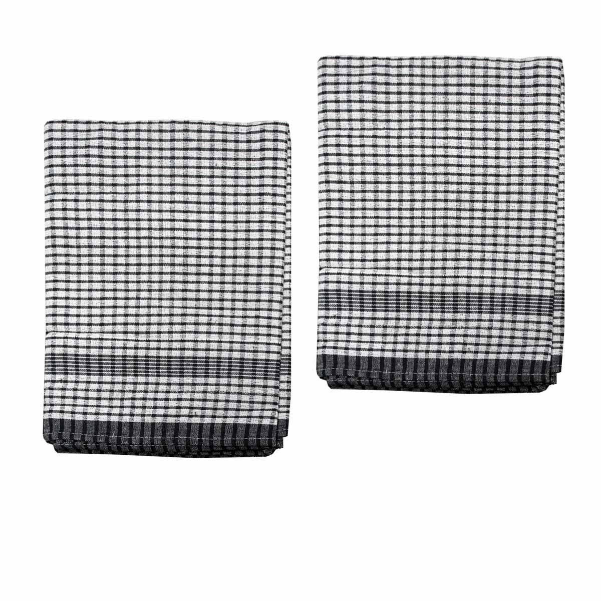 Hotel Living Set of 2 Jumbo Cotton Check Tea Towels 60x90cm Black