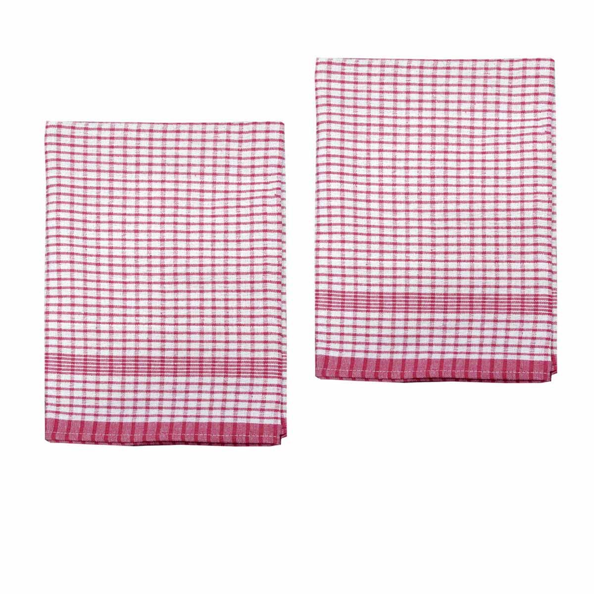 Hotel Living Set of 2 Jumbo Cotton Check Tea Towels 60x90cm Cherry
