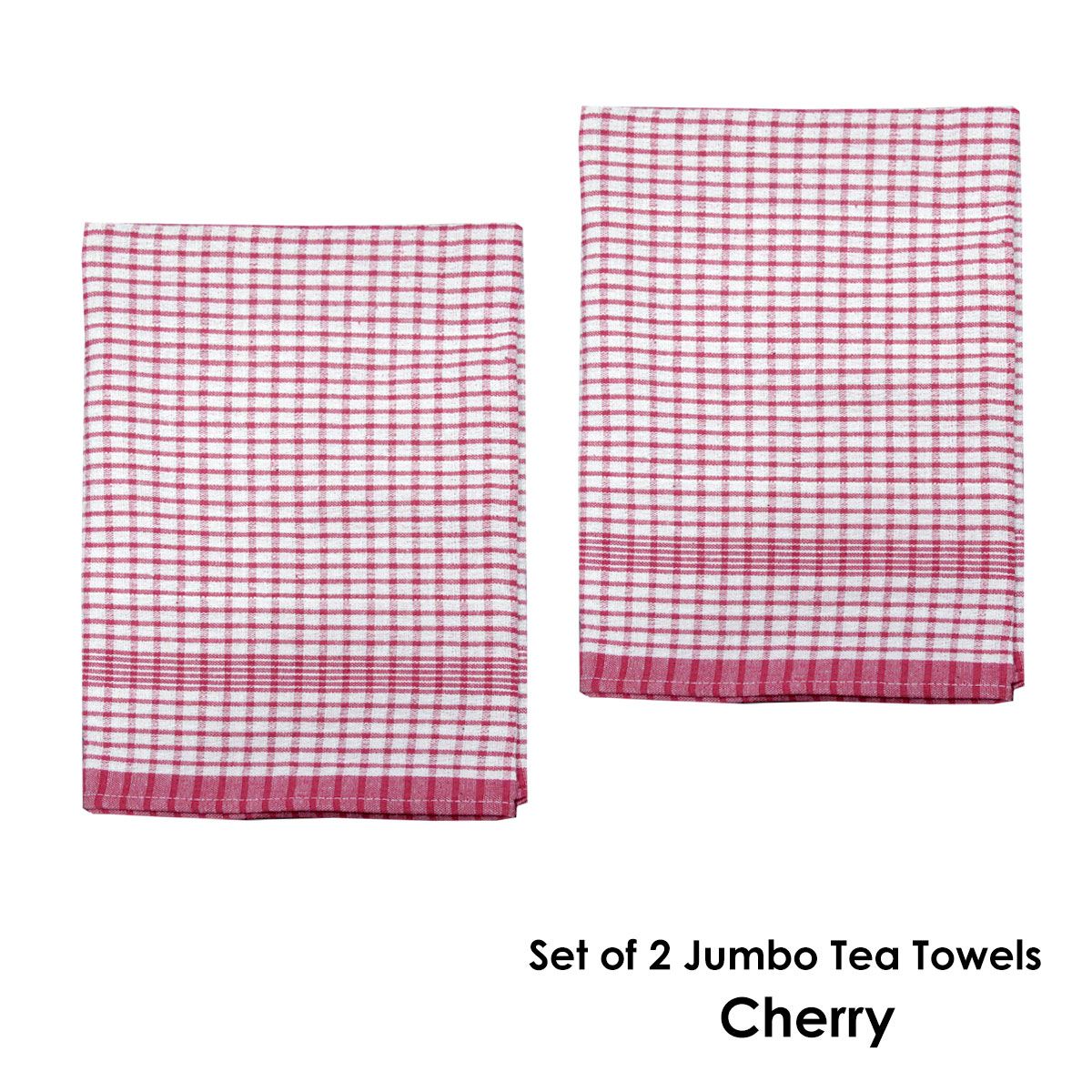 Hotel Living Set of 2 Jumbo Cotton Check Tea Towels 60x90cm Cherry