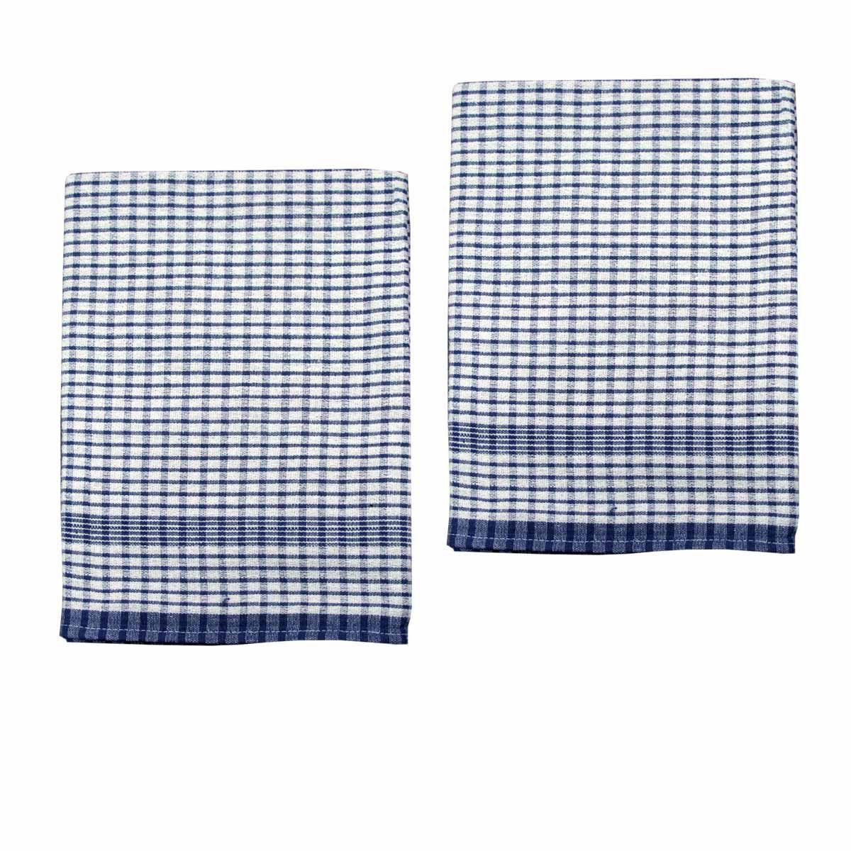 Hotel Living Set of 2 Jumbo Cotton Check Tea Towels 60x90cm Navy