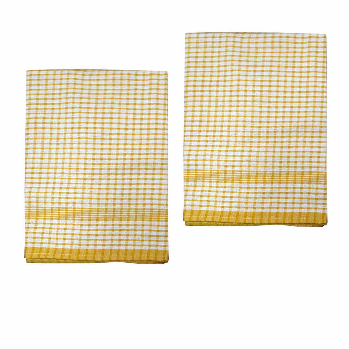 Hotel Living Set of 2 Jumbo Cotton Check Tea Towels 60x90cm Yellow