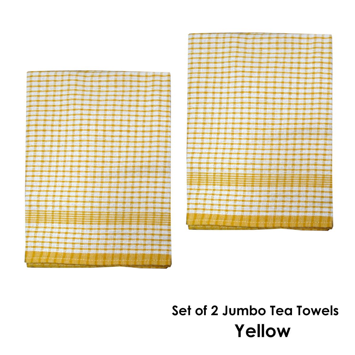 Hotel Living Set of 2 Jumbo Cotton Check Tea Towels 60x90cm Yellow