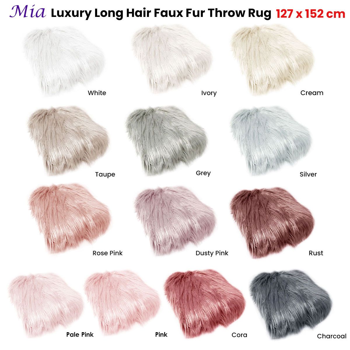 Mia Luxury Long Hair Faux Fur Throw Rug 127 x 152 cm Pale Pink