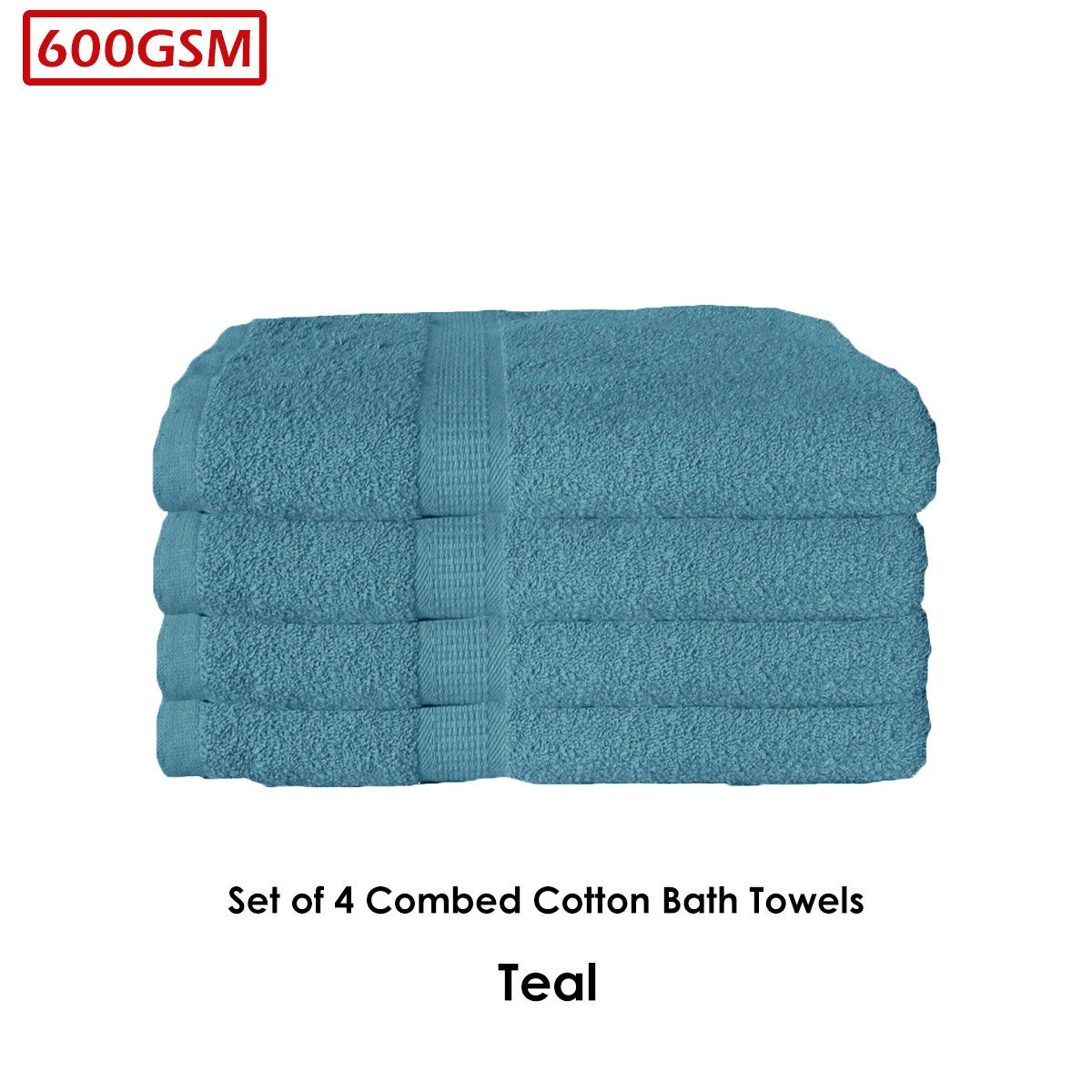 600GSM Set of 4 Combed Cotton Bath Towels 70 x 140 cm Teal